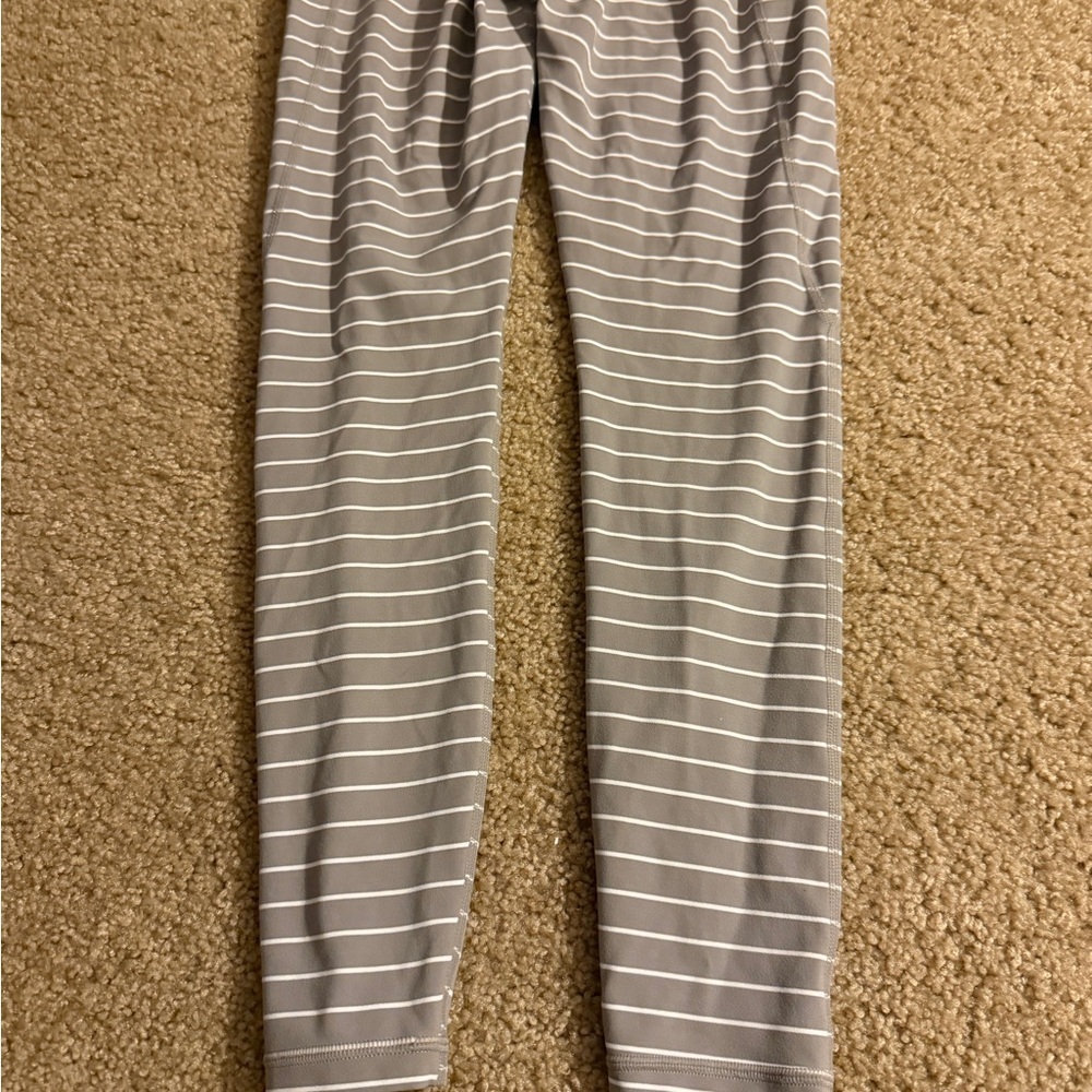 Athleta Taupe and White Striped Leggings - Picture 2 of 5